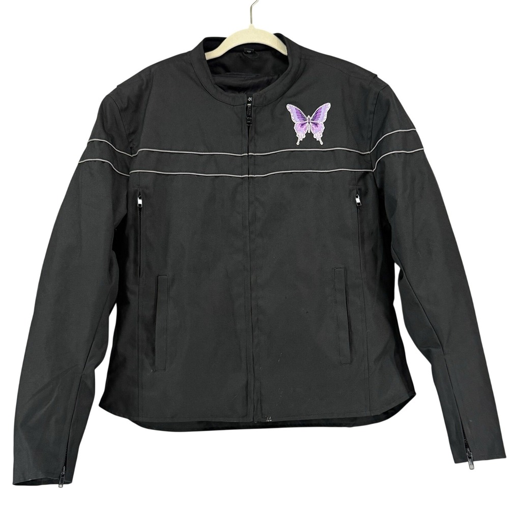 Womens House Of Leather Black Nylon Motorcycle‎  Jacket 2XL Removal Liner
